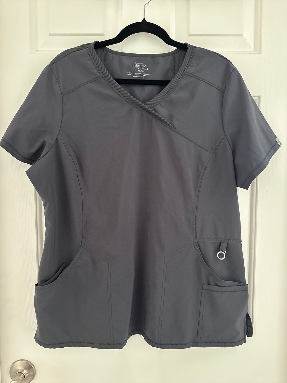 Cherokee Women’s Short-Sleeve Scrub Top in Charcoal Gray - Picture 6 of 8
